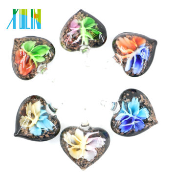 Black Heart 3D Glass Flower Lampwork Pendants for Decoration 12pcs/box , MC0058